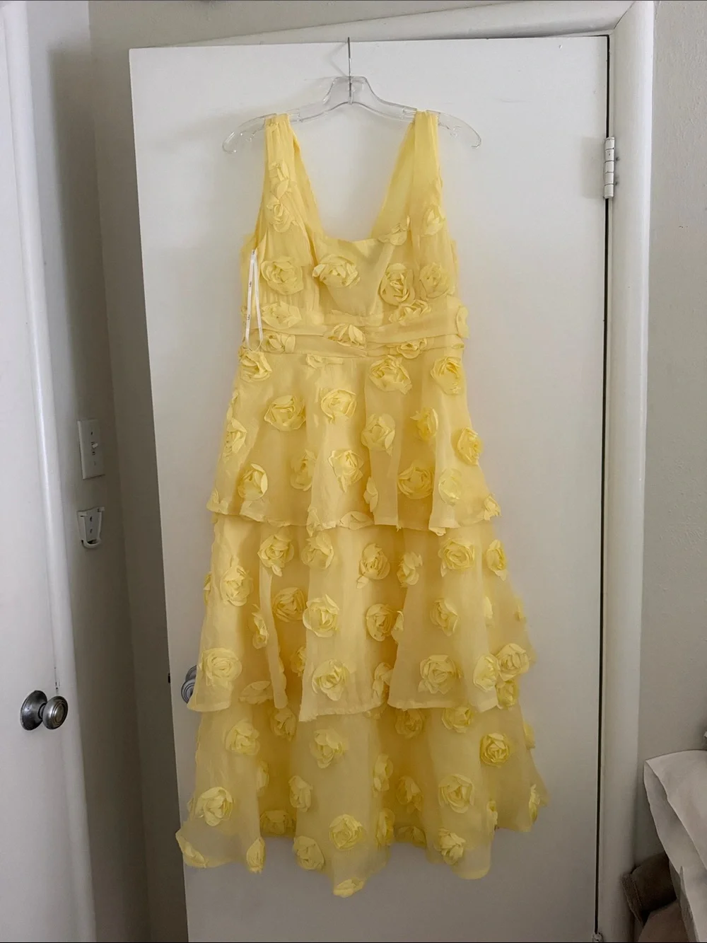 Lulu's Lemon Yellow Tiered Floral Appliqué Wedding Dress
